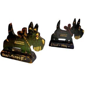 Vintage Handcrafted Wooden Scottie Dog Figurines Post WWII Trench Folk Art Pair
